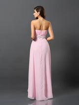 Charming Strapless Sleeveless High Low Chiffon Bridesmaid Dresses-Ballbella