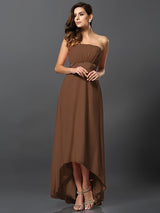 Charming Strapless Sleeveless High Low Chiffon Bridesmaid Dresses-Ballbella