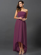 Charming Strapless Sleeveless High Low Chiffon Bridesmaid Dresses-Ballbella