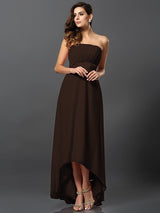 Charming Strapless Sleeveless High Low Chiffon Bridesmaid Dresses-Ballbella
