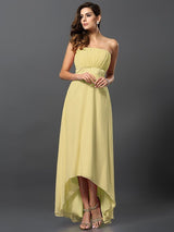 Charming Strapless Sleeveless High Low Chiffon Bridesmaid Dresses-Ballbella