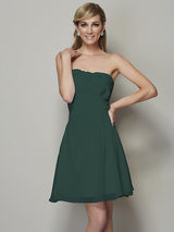 Charming Strapless Sleeveless Pleats Applique Short Chiffon Bridesmaid Dresses-Ballbella