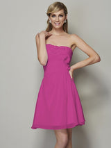Charming Strapless Sleeveless Pleats Applique Short Chiffon Bridesmaid Dresses-Ballbella