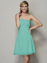 Charming Strapless Sleeveless Pleats Applique Short Chiffon Bridesmaid Dresses-Ballbella