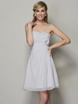 Charming Strapless Sleeveless Pleats Applique Short Chiffon Bridesmaid Dresses-Ballbella