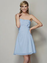 Charming Strapless Sleeveless Pleats Applique Short Chiffon Bridesmaid Dresses-Ballbella