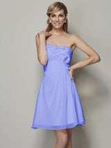 Charming Strapless Sleeveless Pleats Applique Short Chiffon Bridesmaid Dresses-Ballbella