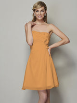 Charming Strapless Sleeveless Pleats Applique Short Chiffon Bridesmaid Dresses-Ballbella