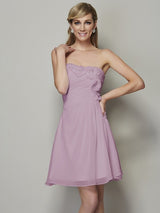 Charming Strapless Sleeveless Pleats Applique Short Chiffon Bridesmaid Dresses-Ballbella