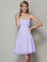 Charming Strapless Sleeveless Pleats Applique Short Chiffon Bridesmaid Dresses-Ballbella