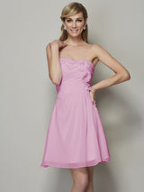 Charming Strapless Sleeveless Pleats Applique Short Chiffon Bridesmaid Dresses-Ballbella