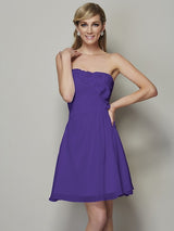 Charming Strapless Sleeveless Pleats Applique Short Chiffon Bridesmaid Dresses-Ballbella