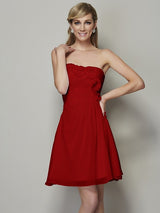 Charming Strapless Sleeveless Pleats Applique Short Chiffon Bridesmaid Dresses-Ballbella