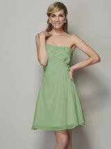 Charming Strapless Sleeveless Pleats Applique Short Chiffon Bridesmaid Dresses-Ballbella
