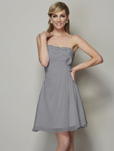 Charming Strapless Sleeveless Pleats Applique Short Chiffon Bridesmaid Dresses-Ballbella