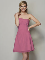Charming Strapless Sleeveless Pleats Applique Short Chiffon Bridesmaid Dresses-Ballbella