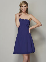 Charming Strapless Sleeveless Pleats Applique Short Chiffon Bridesmaid Dresses-Ballbella
