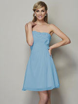 Charming Strapless Sleeveless Pleats Applique Short Chiffon Bridesmaid Dresses-Ballbella