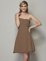 Charming Strapless Sleeveless Pleats Applique Short Chiffon Bridesmaid Dresses-Ballbella