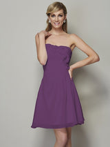 Charming Strapless Sleeveless Pleats Applique Short Chiffon Bridesmaid Dresses-Ballbella