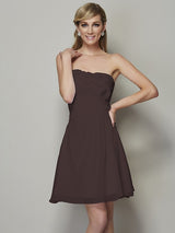 Charming Strapless Sleeveless Pleats Applique Short Chiffon Bridesmaid Dresses-Ballbella