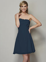 Charming Strapless Sleeveless Pleats Applique Short Chiffon Bridesmaid Dresses-Ballbella