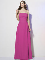 Charming Strapless Sleeveless Pleats Long Chiffon Bridesmaid Dresses-Ballbella