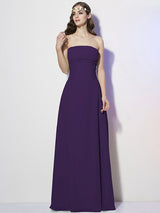 Charming Strapless Sleeveless Pleats Long Chiffon Bridesmaid Dresses-Ballbella