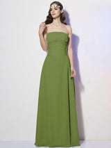 Charming Strapless Sleeveless Pleats Long Chiffon Bridesmaid Dresses-Ballbella