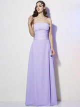 Charming Strapless Sleeveless Pleats Long Chiffon Bridesmaid Dresses-Ballbella