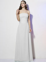 Charming Strapless Sleeveless Pleats Long Chiffon Bridesmaid Dresses-Ballbella