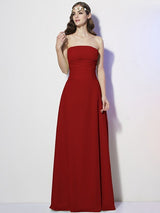 Charming Strapless Sleeveless Pleats Long Chiffon Bridesmaid Dresses-Ballbella