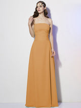 Charming Strapless Sleeveless Pleats Long Chiffon Bridesmaid Dresses-Ballbella