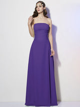 Charming Strapless Sleeveless Pleats Long Chiffon Bridesmaid Dresses-Ballbella