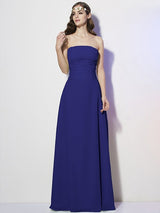 Charming Strapless Sleeveless Pleats Long Chiffon Bridesmaid Dresses-Ballbella