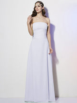 Charming Strapless Sleeveless Pleats Long Chiffon Bridesmaid Dresses-Ballbella