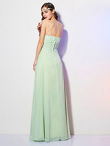 Charming Strapless Sleeveless Pleats Long Chiffon Bridesmaid Dresses-Ballbella