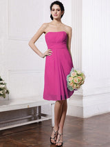 Charming Strapless Sleeveless Pleats Short Chiffon Bridesmaid Dresses-Ballbella