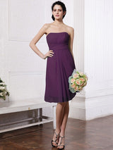 Charming Strapless Sleeveless Pleats Short Chiffon Bridesmaid Dresses-Ballbella