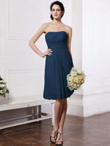 Charming Strapless Sleeveless Pleats Short Chiffon Bridesmaid Dresses-Ballbella