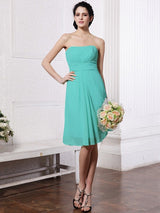 Charming Strapless Sleeveless Pleats Short Chiffon Bridesmaid Dresses-Ballbella
