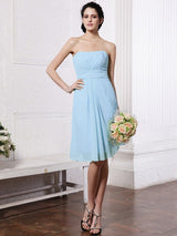 Charming Strapless Sleeveless Pleats Short Chiffon Bridesmaid Dresses-Ballbella