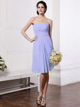 Charming Strapless Sleeveless Pleats Short Chiffon Bridesmaid Dresses-Ballbella