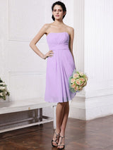 Charming Strapless Sleeveless Pleats Short Chiffon Bridesmaid Dresses-Ballbella