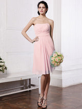 Charming Strapless Sleeveless Pleats Short Chiffon Bridesmaid Dresses-Ballbella