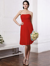 Charming Strapless Sleeveless Pleats Short Chiffon Bridesmaid Dresses-Ballbella