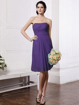 Charming Strapless Sleeveless Pleats Short Chiffon Bridesmaid Dresses-Ballbella