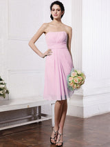 Charming Strapless Sleeveless Pleats Short Chiffon Bridesmaid Dresses-Ballbella