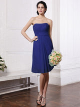 Charming Strapless Sleeveless Pleats Short Chiffon Bridesmaid Dresses-Ballbella