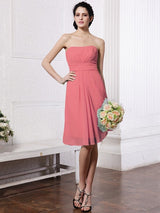 Charming Strapless Sleeveless Pleats Short Chiffon Bridesmaid Dresses-Ballbella